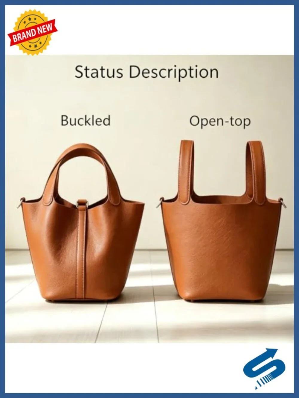 Genuine Leather Bucket Bag Women Tote Handbag with Lock Design, Detachable Pouch